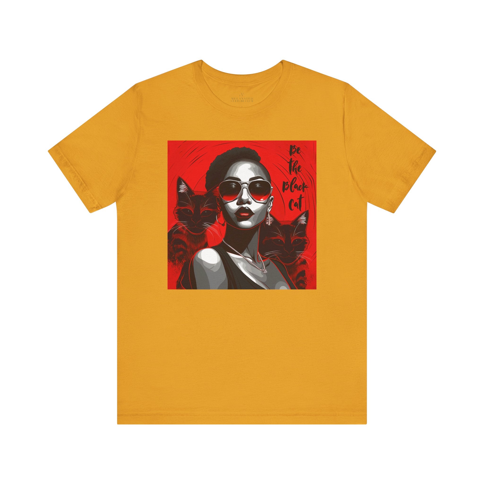 Black Woman Be the Black Cat Tee Shirt in mustard.