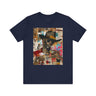 Urban Black Cowboy Tee featuring a graffiti collage design of an African American cowboy wearing dark sunglasses, smoking a cigarette, and holding a neat whiskey. A bold, edgy Afrocentric pop art-style shirt celebrating Black culture.