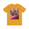 Fashionista Black Woman Tee featuring a vintage-inspired retro 50s African American lady driving a pink convertible. A stylish fly girl tee celebrating Black beauty and classic fashion.