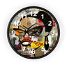 Boss Babe Black Girl Wall Clock featuring Afrocentric cartoon character Markeisha in vibrant graffiti art style. Black woman empowerment decor for modern home or office.