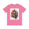 London Abstract African Mask Tee Shirt in pink.