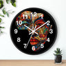 African Mosaic Mask Round Wall Clock featuring a mosaic-style African mask in the shape of the continent of Africa. Abstract Afrocentric wall decor with bold geometric patterns and vibrant colors.