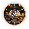 Black Man Law Student Round Wall Clock featuring an African American male scholar studying in a library setting. Afrocentric wall art symbolizing education, focus, and academic excellence.