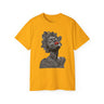 Afrocentric Bantu Knots Tee Shirt in gold.
