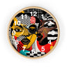 Black Women Pop Art Round Wall Clock featuring an abstract Soul Sister design in bold, colorful pop art style. Afrocentric wall decor with vibrant modern art aesthetic.