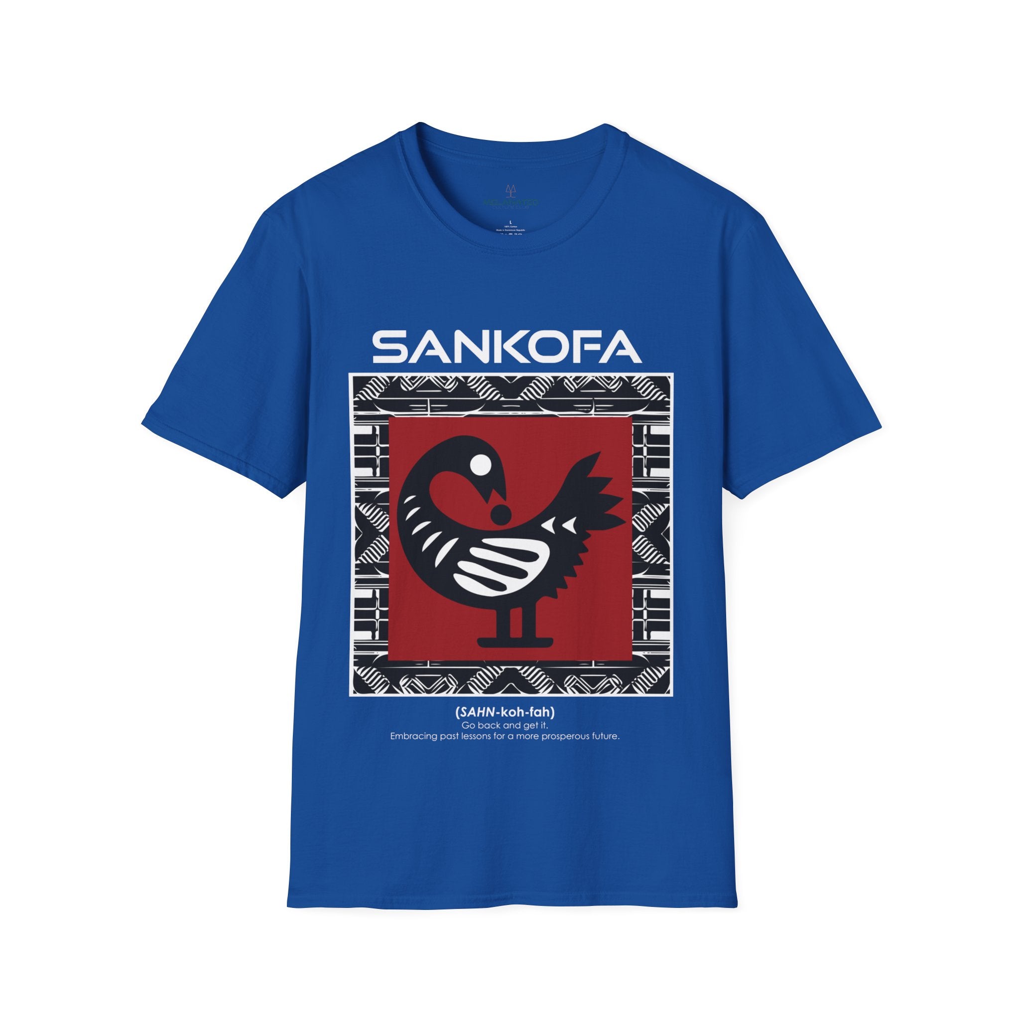 Adinka Sankofa African Tee shirt in royal blue..