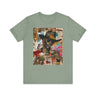 Urban Black Cowboy Tee featuring a graffiti collage design of an African American cowboy wearing dark sunglasses, smoking a cigarette, and holding a neat whiskey. A bold, edgy Afrocentric pop art-style shirt celebrating Black culture.
