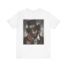 Voodoo Priest Tee Shirt featuring an Afrocentric gothic design of a voodoo priest in a top hat with skull face paint, red eyes, dark fantasy Afrocentric streetwear. (Front style)