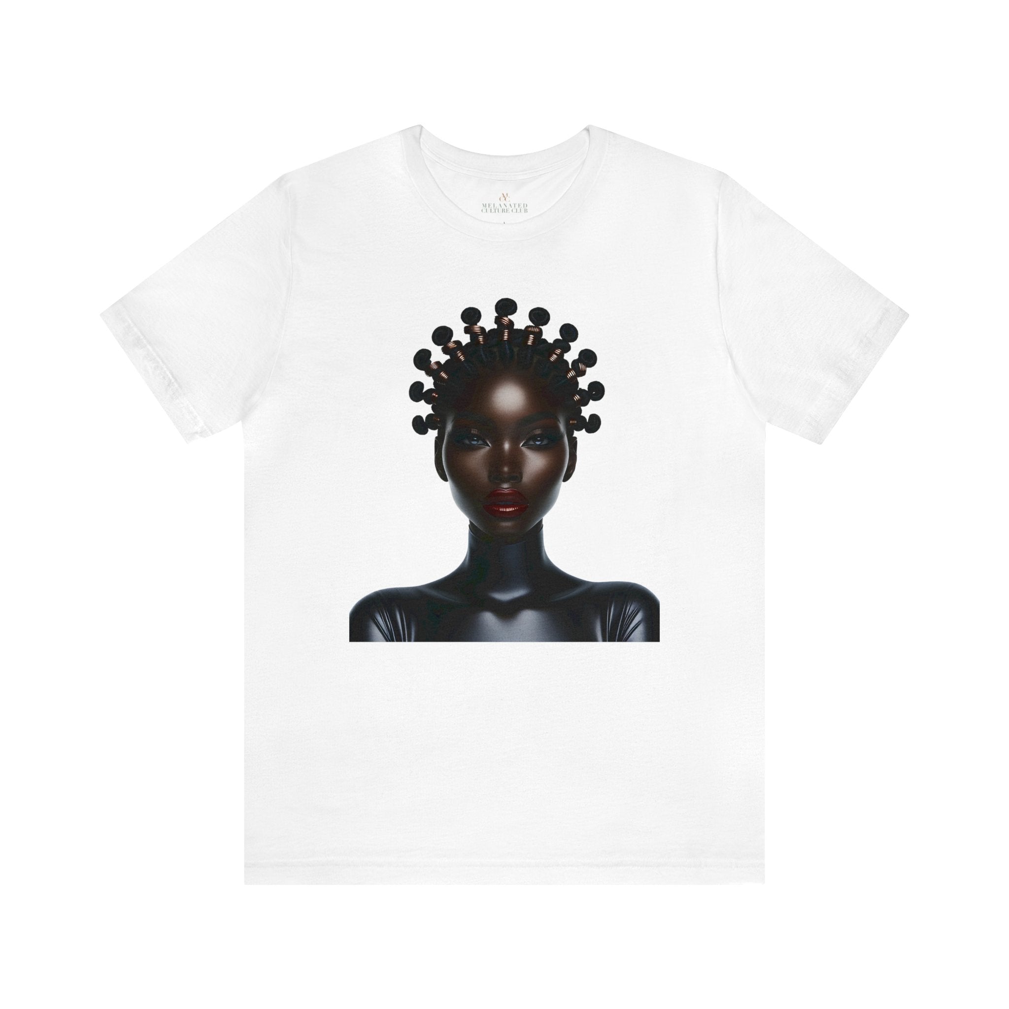 Copper Coiled Bantu Knots tee shirt in white.Afrocentric Bantu Knots Tee