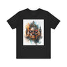 London Abstract African Mask Tee Shirt in black.
