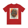New York City Abstract African Mask Unisex Tee Shirt in red.