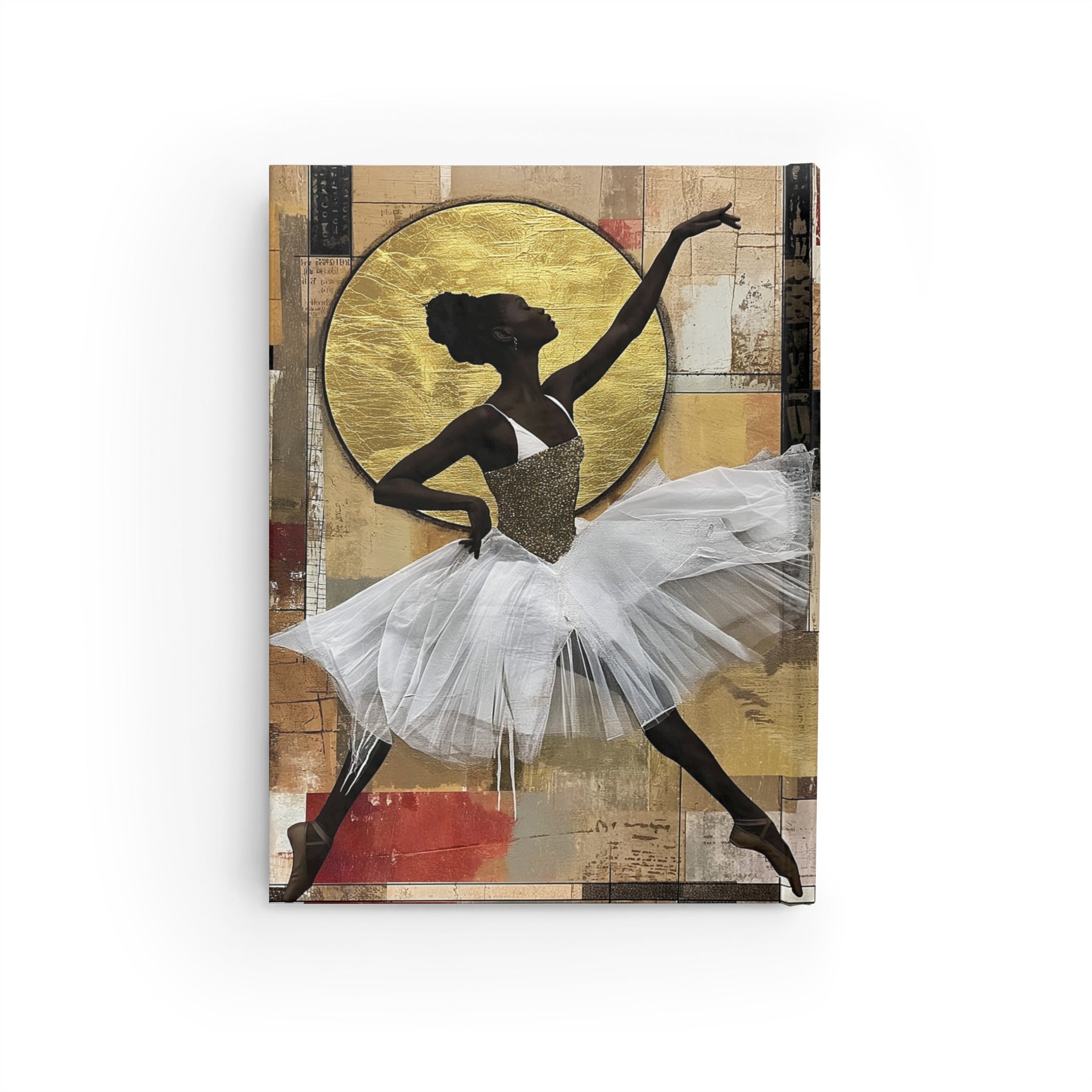 Black Ballerina Journal featuring a graceful Black woman ballet dancer. A perfect sketchbook and writing journal for students, artists, and lovers of Black woman art.