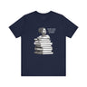 Black Woman Reading Books Tee Shirt in navy.