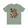 Black Roller Skaters Hip Hop Tee Shirt featuring a stylish Black man and women roller skating in vibrant Afrocentric streetwear; adult unisex top celebrating Black culture, retro skating vibes, and urban fashion.