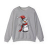 Snowman Grinch Sweatshirt featuring a unique snowman with a naughty, Grinch-inspired face – festive holiday Christmas sweater perfect for parties and seasonal wear.