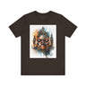 London Abstract African Mask Tee Shirt in brown.