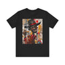 Gangster Black Cowboy Tee featuring a cartoon-style African American cowboy in a graffiti collage design. A bold, edgy Afrocentric pop art-style shirt blending Western and urban street culture.