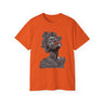 Afrocentric Bantu Knots Tee Shirt in orange.