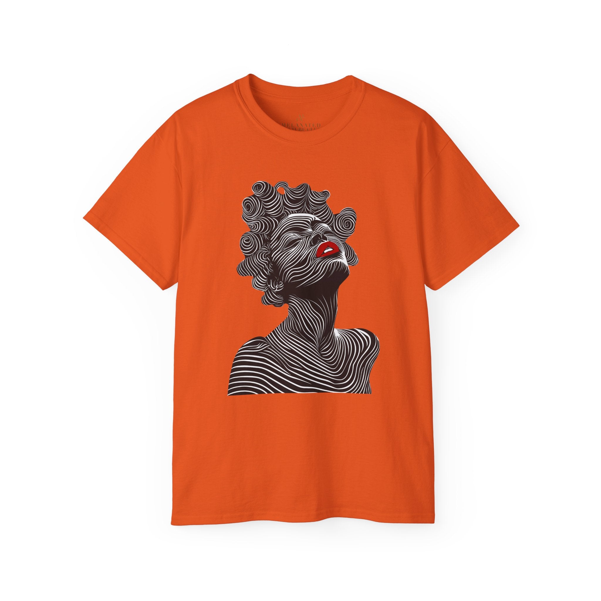 Afrocentric Bantu Knots Tee Shirt in orange.