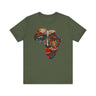 Continent of Africa Tee Shirt featuring an abstract African mask within a mosaic-style Africa map. A bold Afrocentric top celebrating Black culture, heritage, and identity, perfect for unique gifting.