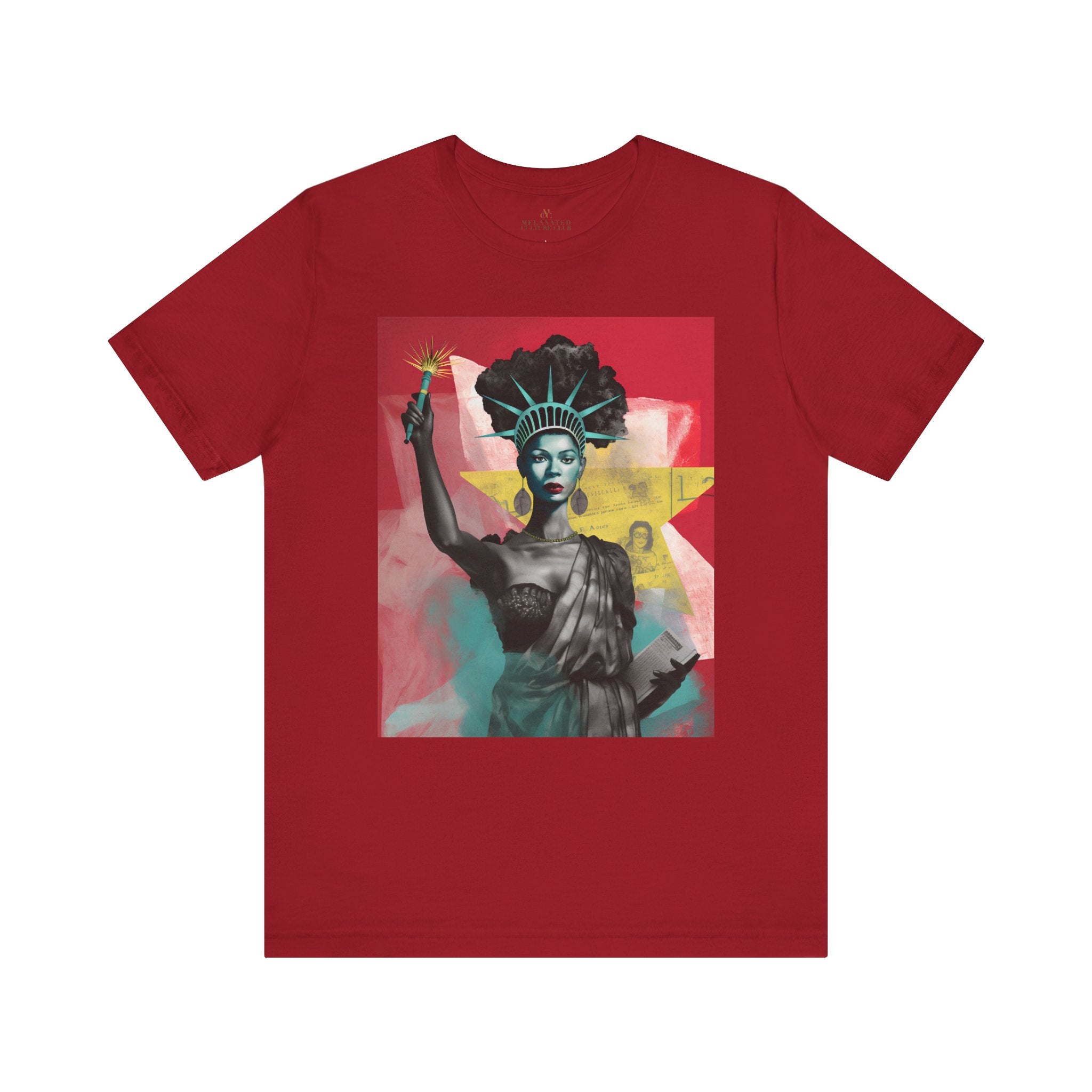 Woman Statue of Liberty Tee featuring an abstract African American reinterpretation of the iconic New York City monument. A powerful symbol of freedom, empowerment, and cultural pride.