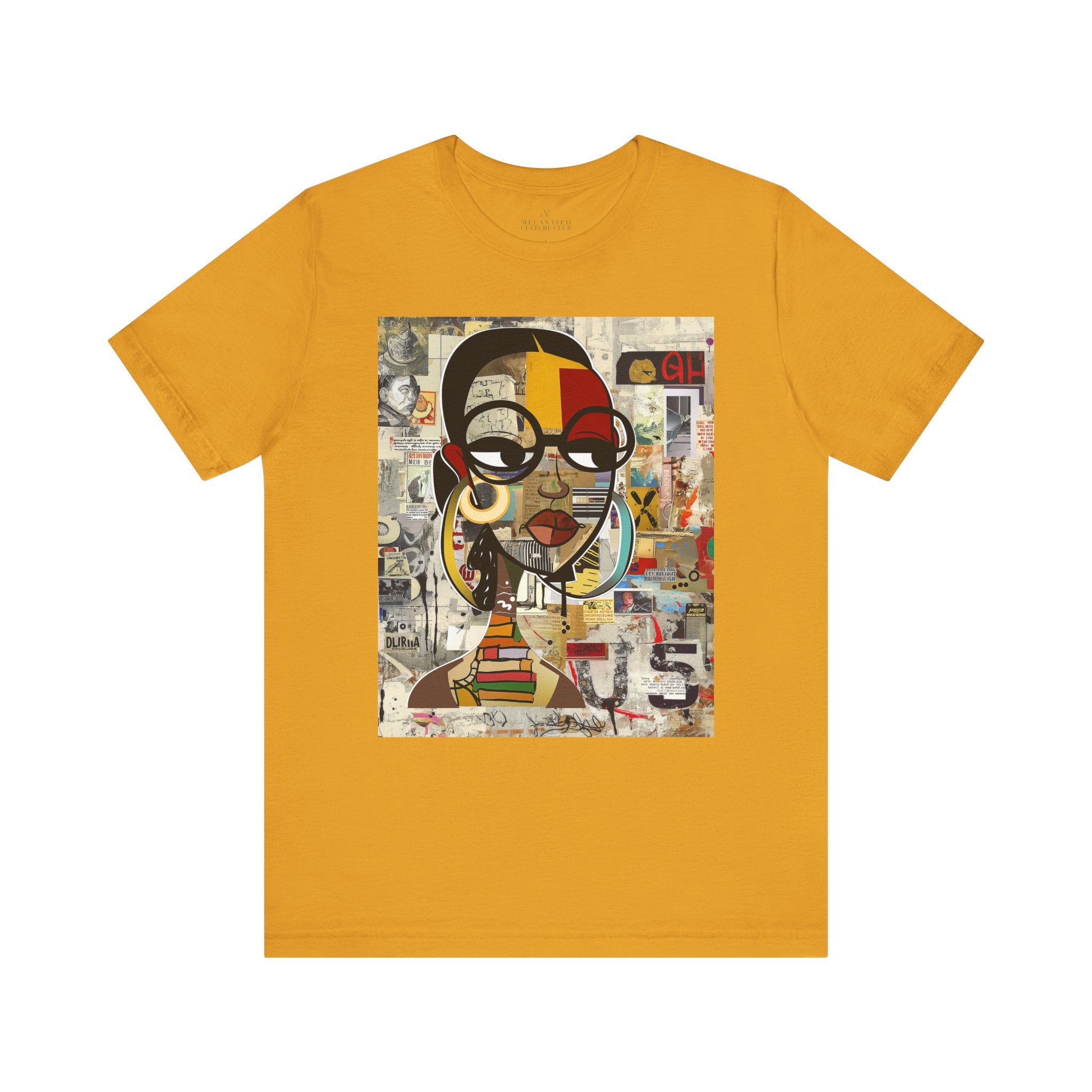 Boss Babe graphic tee featuring an abstract cartoon-style Black woman with large round black eyeglasses. The design has a vibrant, graffiti-inspired aesthetic that celebrates African American beauty, confidence, and urban art style.