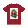 London Abstract African Mask Tee Shirt in red.