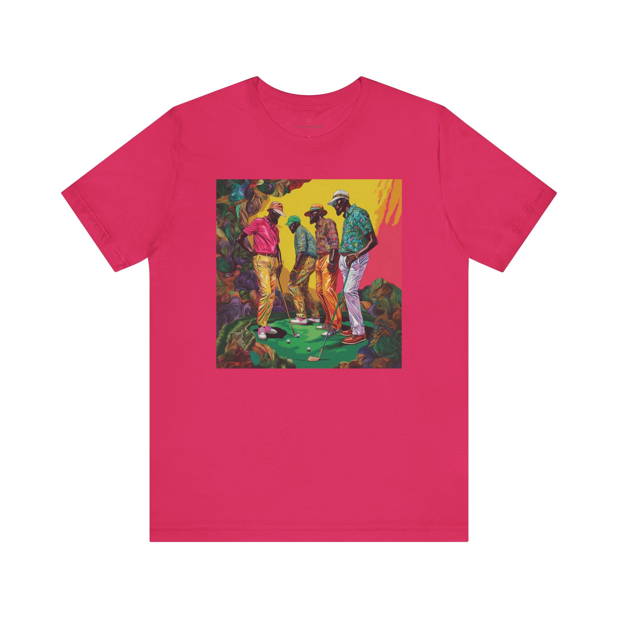 Black Men Golfers Tee Shirt featuring vibrant, colorful golf-inspired design. Perfect golfing attire for African American men who love the sport and celebrate Black culture in golf.
