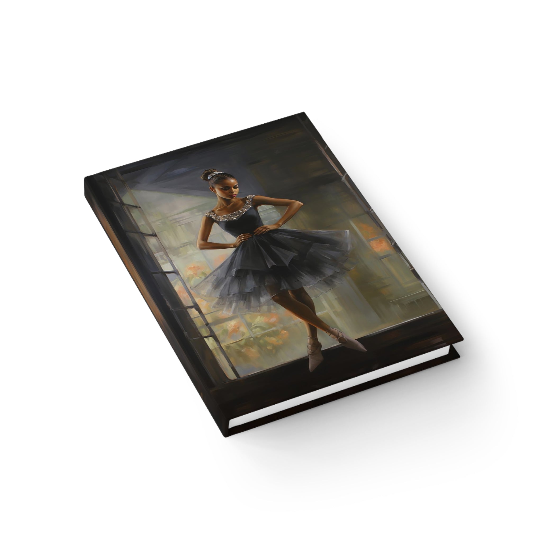 Black Girl Ballerina Journal featuring a graceful ballerina dance pose. Perfect for journaling goals, dance sketches, and choreography notes. A great gift for ballet students, teachers, and dance lovers.