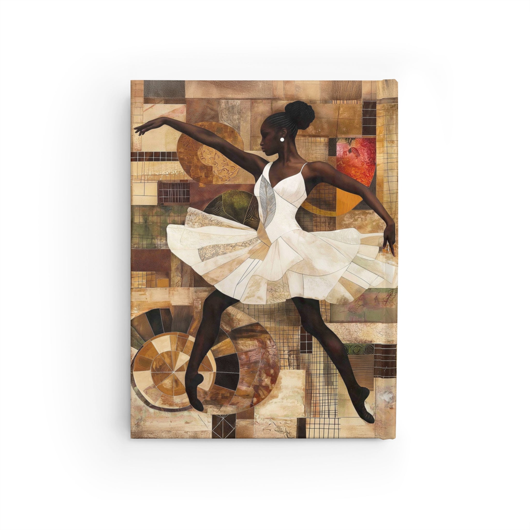 Black Ballerina Journal featuring a graceful Black woman ballet dancer. A perfect sketchbook and writing journal for students, artists, and lovers of Black woman art.
