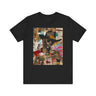 Urban Black Cowboy Tee featuring a graffiti collage design of an African American cowboy wearing dark sunglasses, smoking a cigarette, and holding a neat whiskey. A bold, edgy Afrocentric pop art-style shirt celebrating Black culture.