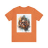 London Abstract African Mask Tee Shirt in orange.
