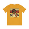 Black Woman Bowling Tee featuring a fashionista with a vintage-inspired 50s hairstyle, dark sunglasses, and a red bowling ball. A stylish sports league tee perfect for bowling enthusiasts and retro fashion lovers.