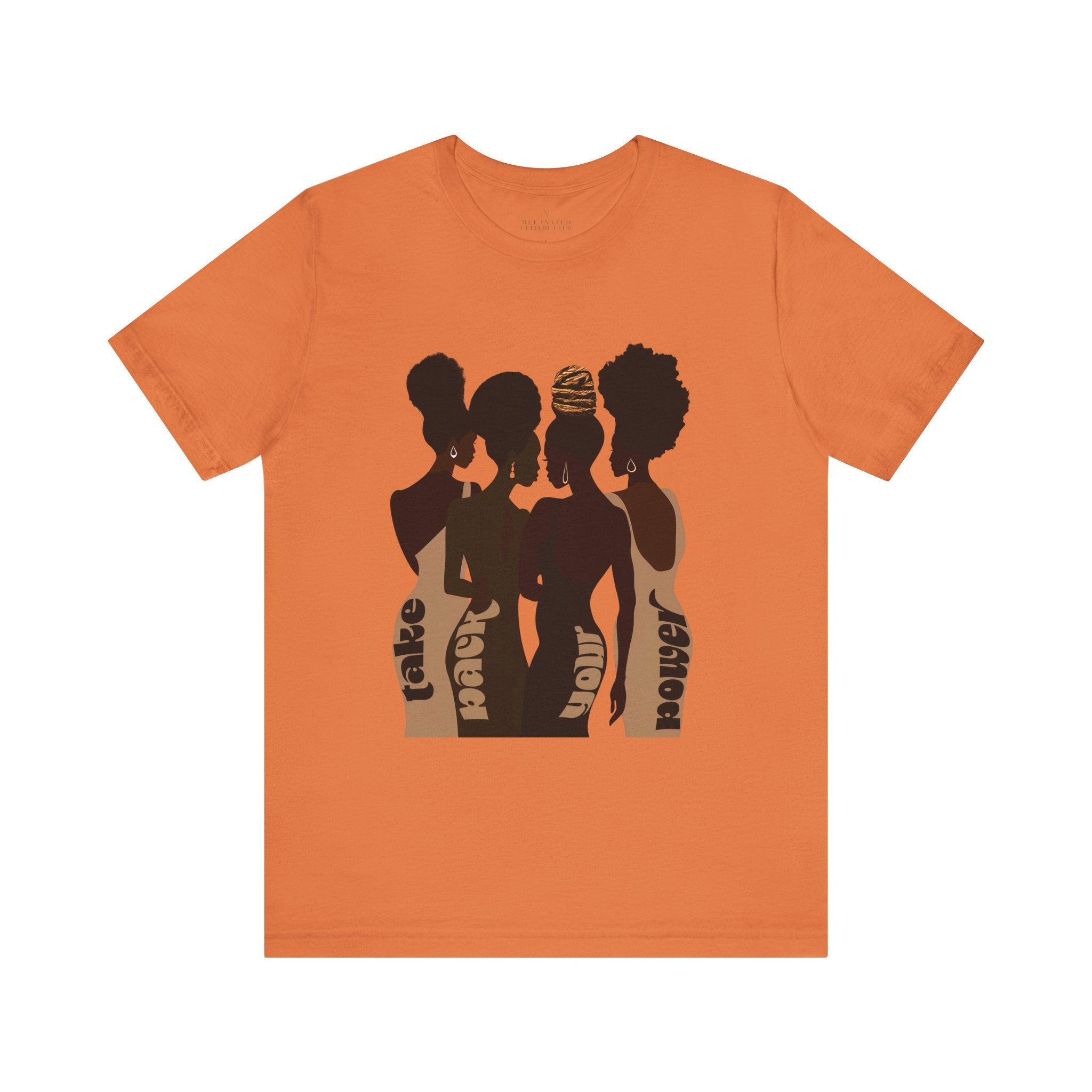 African American Women Tee Take Back Your Power Shirt in orange.
