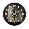 Black Girl Ballerina Round Wall Clock featuring an African American ballerina in a graceful pose, with detailed tutu folds and ballet slippers.