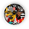 Black Women Pop Art Round Wall Clock featuring an abstract Soul Sister design in bold, colorful pop art style. Afrocentric wall decor with vibrant modern art aesthetic.