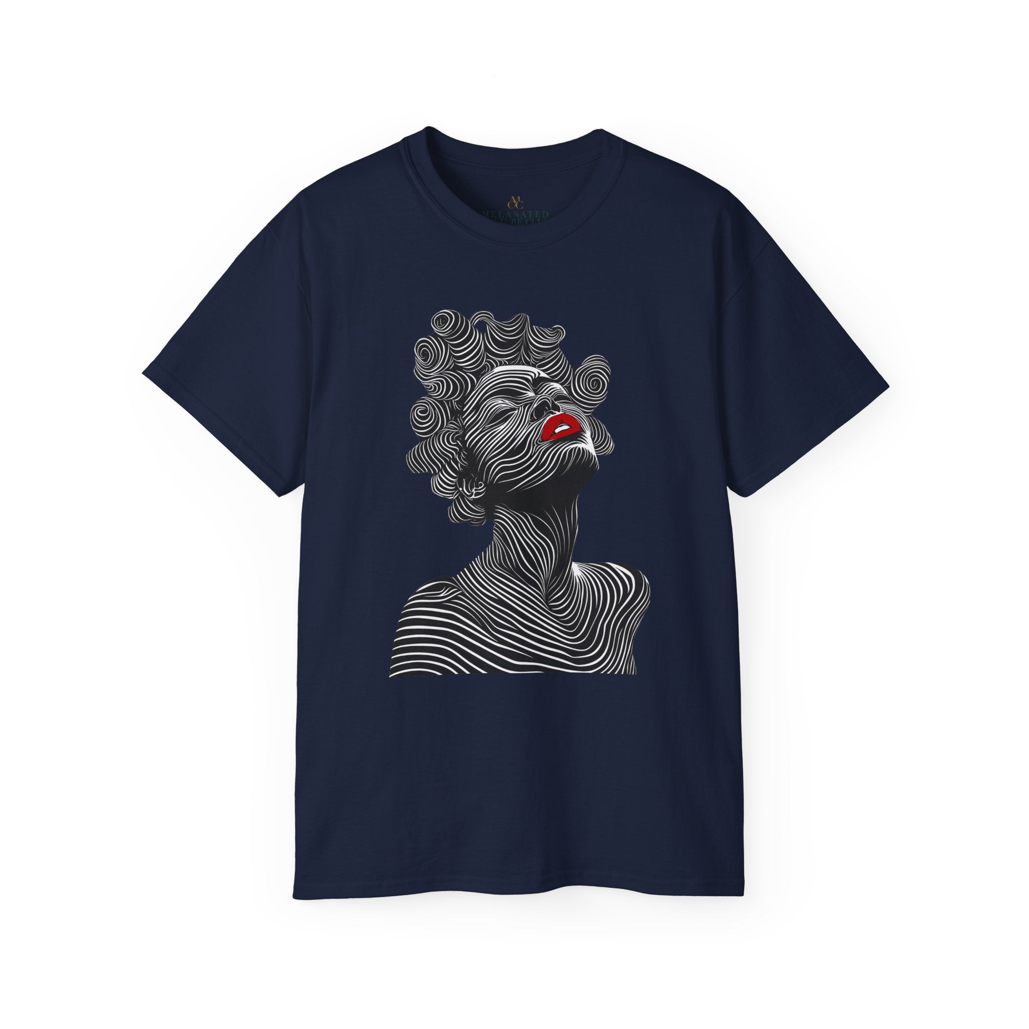 Afrocentric Bantu Knots Tee Shirt in navy.