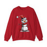 Snowman Grinch Sweatshirt featuring a unique snowman with a naughty, Grinch-inspired face – festive holiday Christmas sweater perfect for parties and seasonal wear.