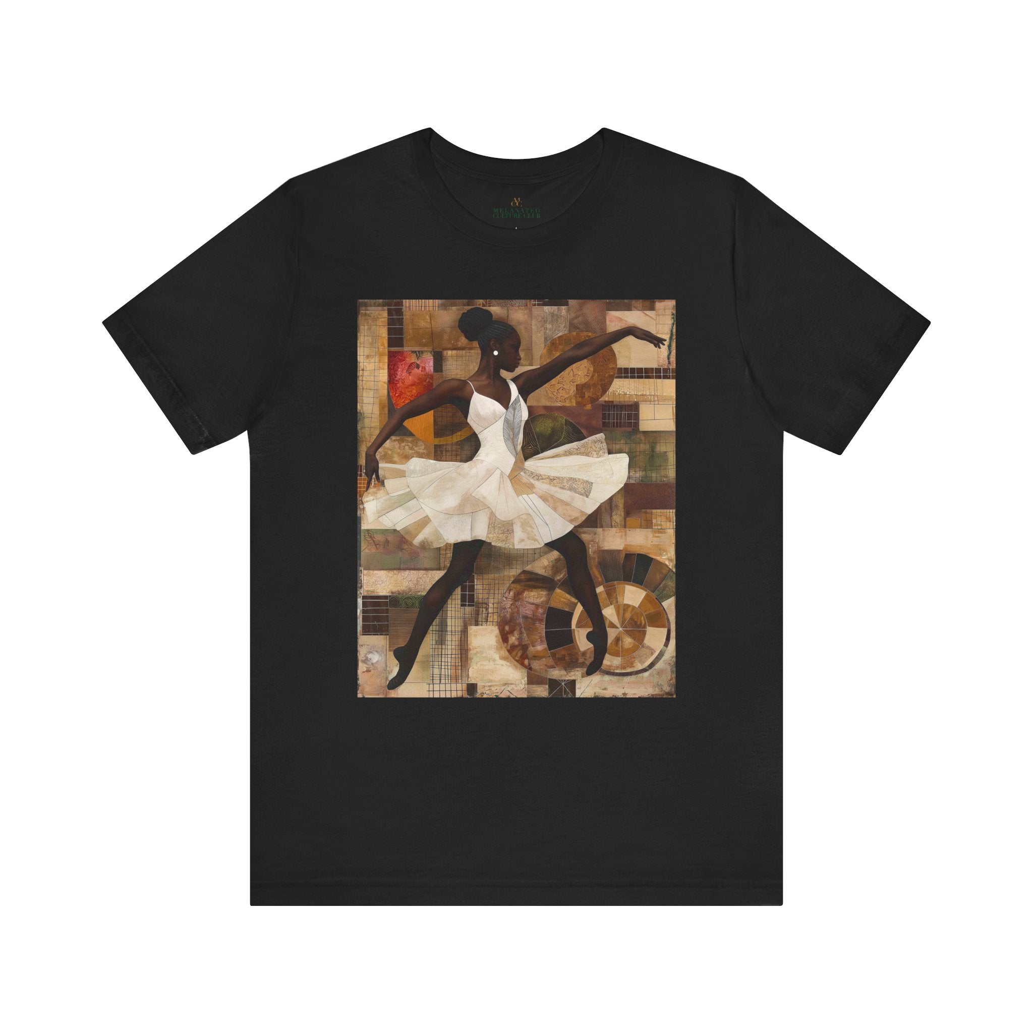 Black Ballerina T-Shirt featuring an African American ballet dancer, brown skin girl in elegant pose, perfect for ballet students and dance teachers.