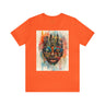 New York City Abstract African Mask Unisex Tee Shirt in orange.