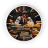 Black Man Law Student Round Wall Clock featuring an African American male scholar studying in a library setting. Afrocentric wall art symbolizing education, focus, and academic excellence.