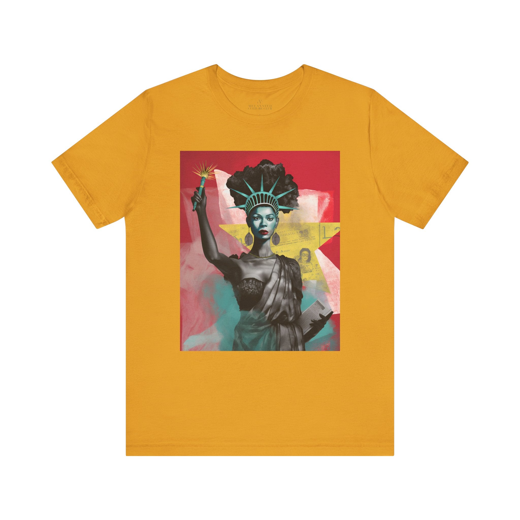 Woman Statue of Liberty Tee featuring an abstract African American reinterpretation of the iconic New York City monument. A powerful symbol of freedom, empowerment, and cultural pride.