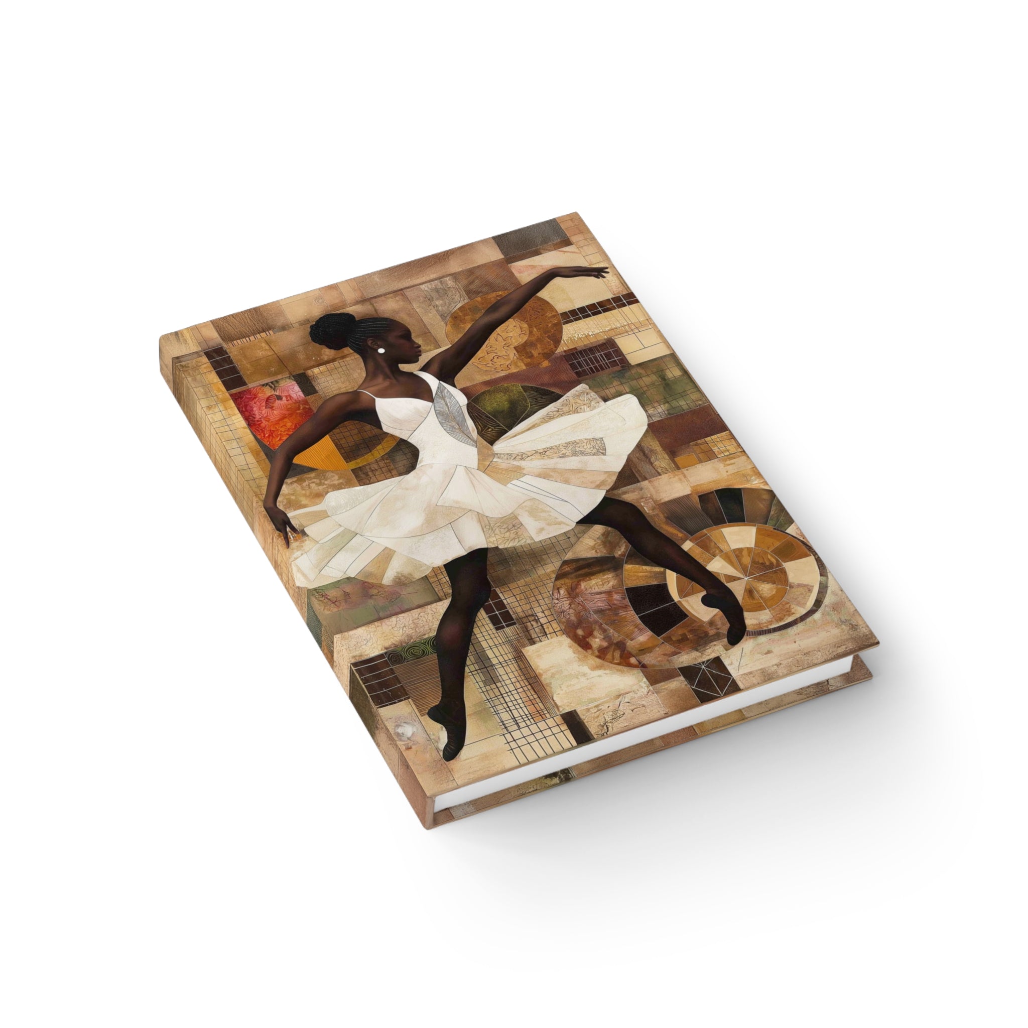 Black Ballerina Journal featuring a graceful Black woman ballet dancer. A perfect sketchbook and writing journal for students, artists, and lovers of Black woman art.