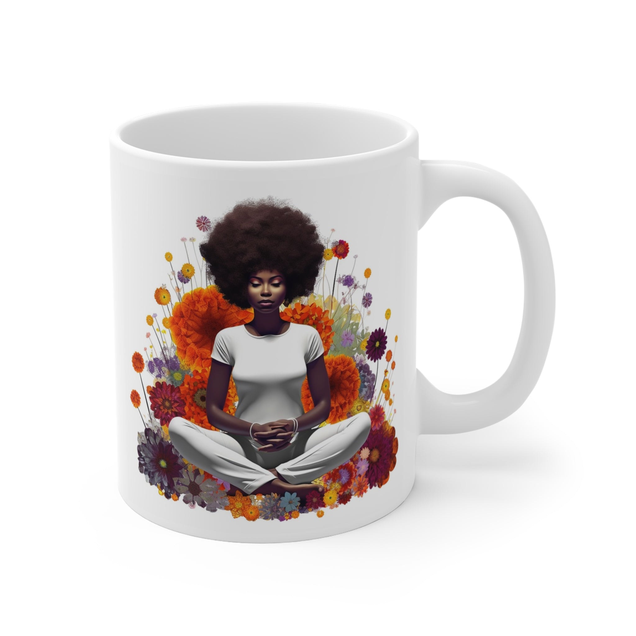 Black Woman Coffee Mug - 11 oz white ceramic.