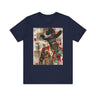 Black Cowboy Tee featuring an edgy African American cowboy with a challenging gaze, smoking a cigarette and drinking whiskey. A pop art, graffiti-inspired collage blending Western grit with urban street style.