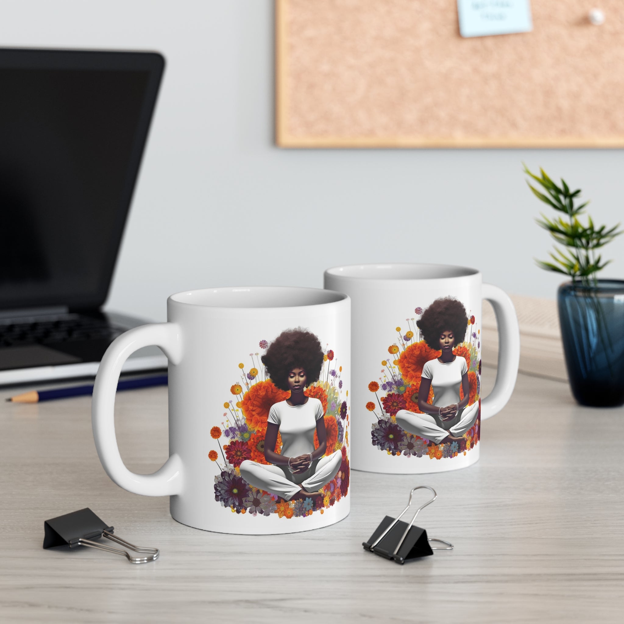 Black Woman Coffee Mug - 11 oz white ceramic.
