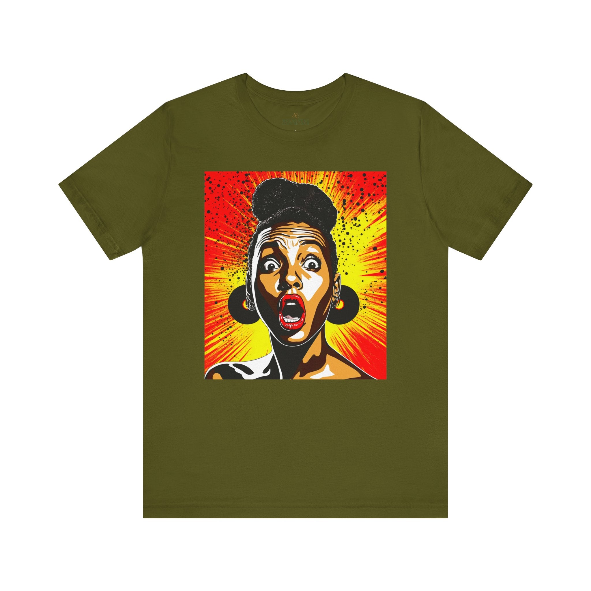 Afrocentric Pop Art Tee Shirt in olive.