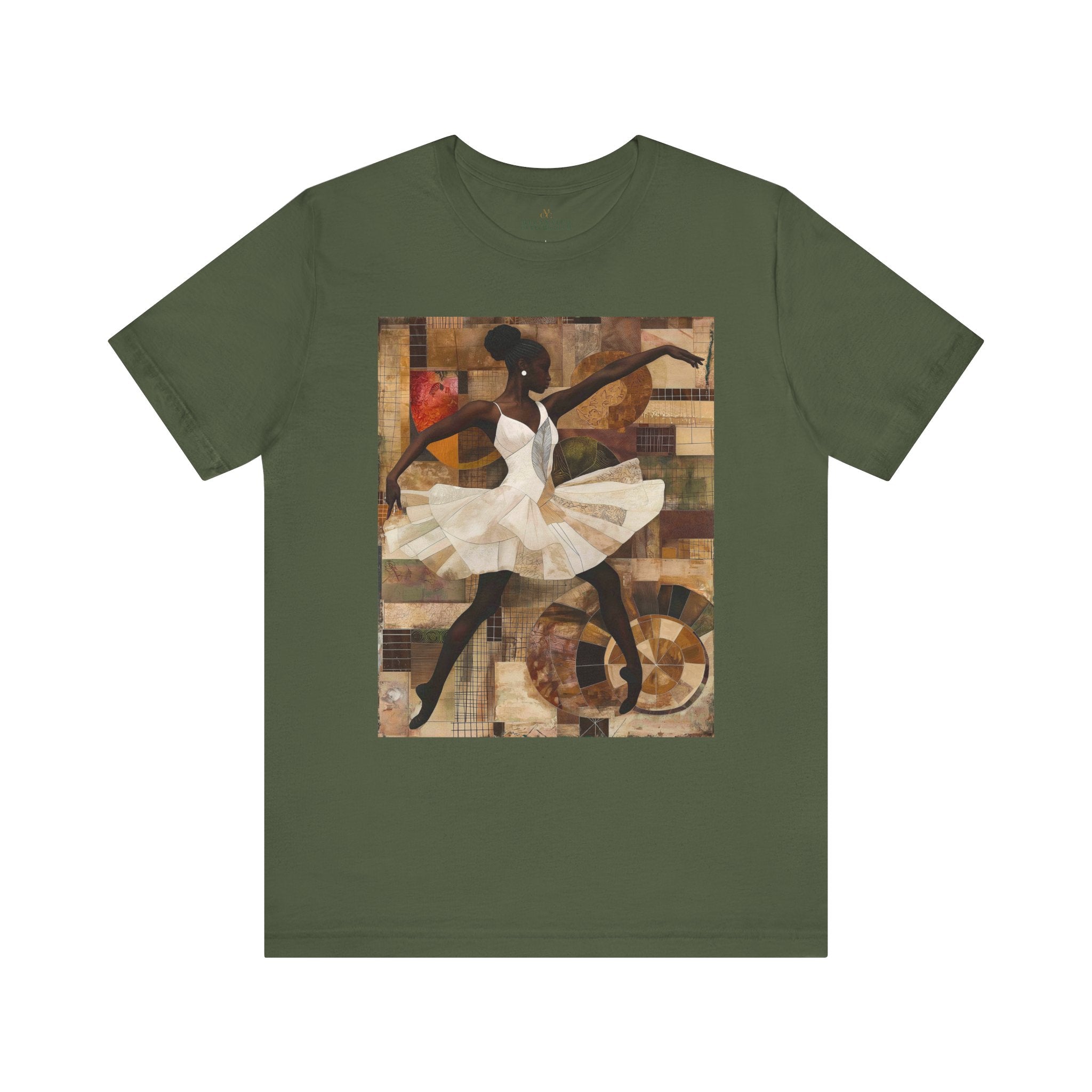 Black Ballerina T-Shirt featuring an African American ballet dancer, brown skin girl in elegant pose, perfect for ballet students and dance teachers.