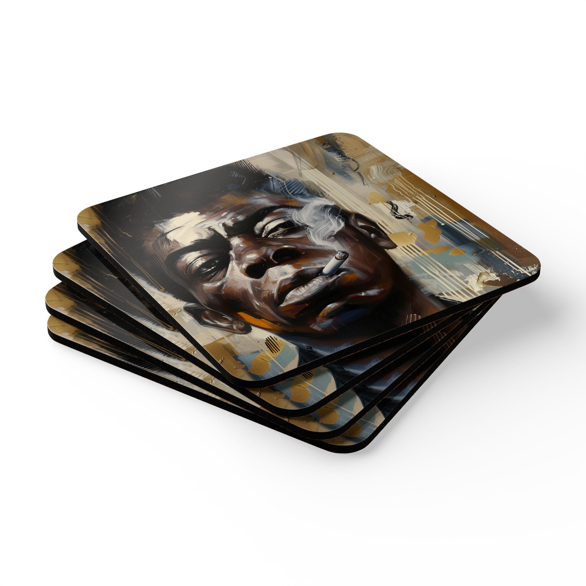 Set of 4 James Baldwin Drink Coasters featuring Afrocentric art portraits of the iconic African American writer and civil rights leader.