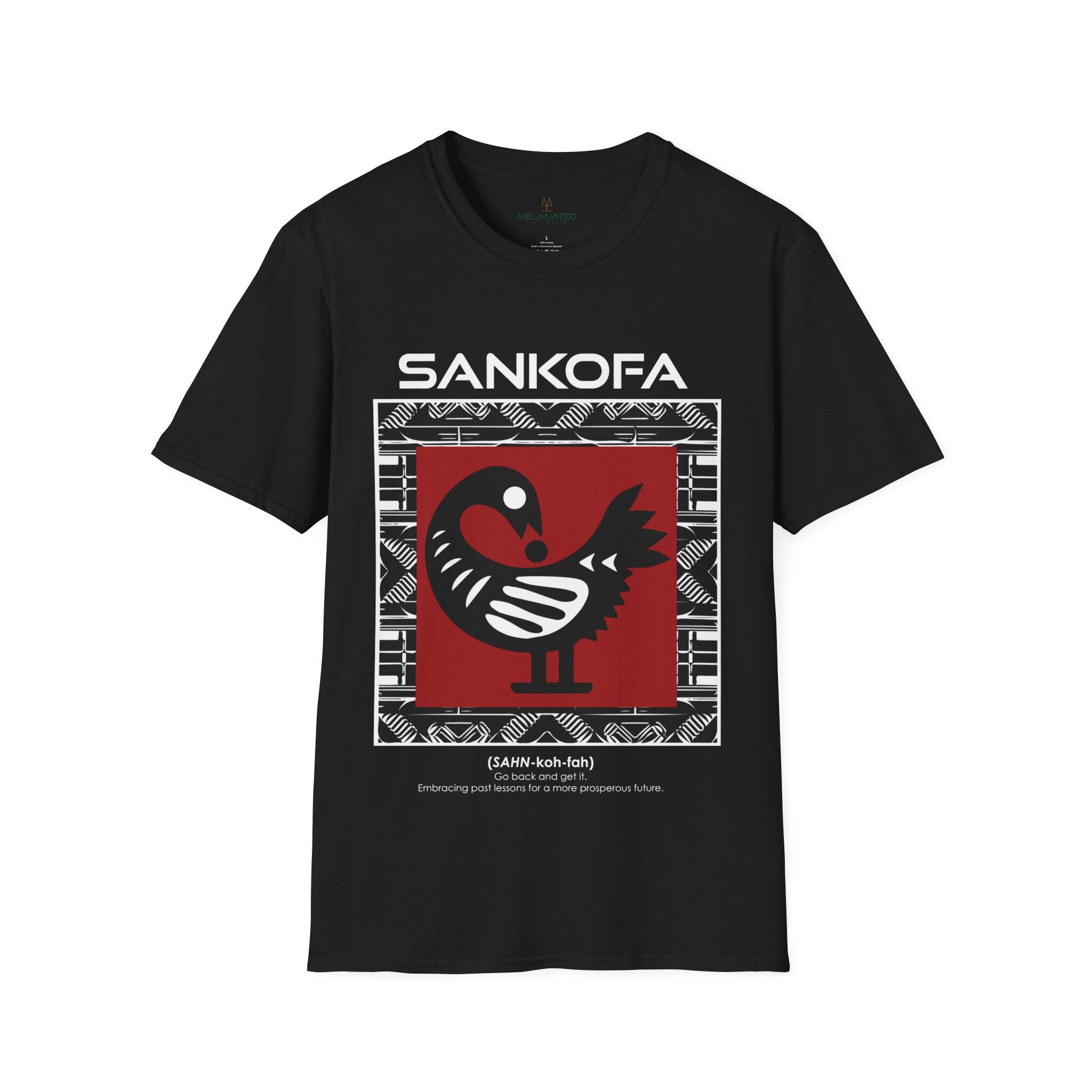 Adinka Sankofa African Tee shirt in black.